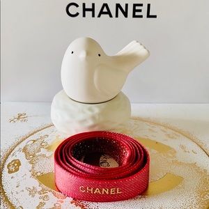 CHANEL Authentic Red with Gold Lettering Ribbon